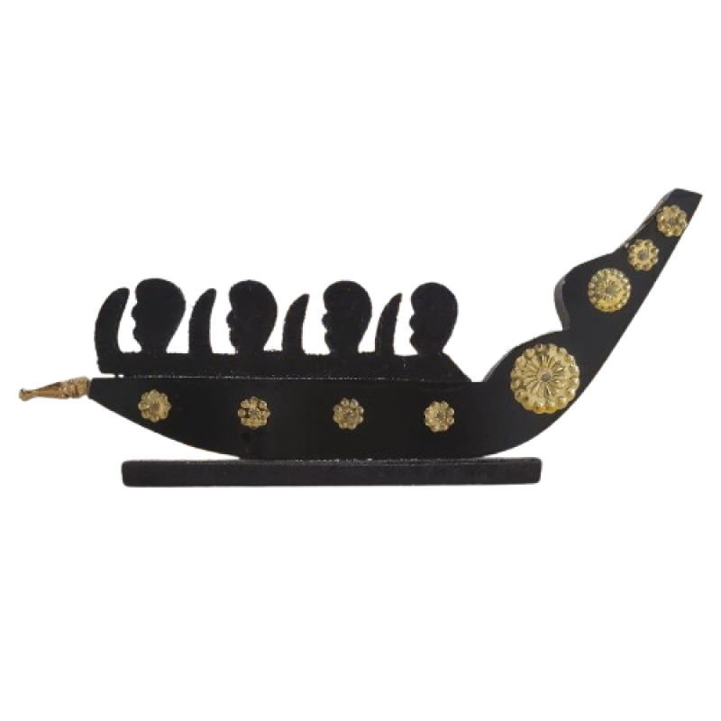 Chundan Vallam Miniature in Wood with 4 Rowers Traditional Kerala Snake Boat for Home Decor and Gifting